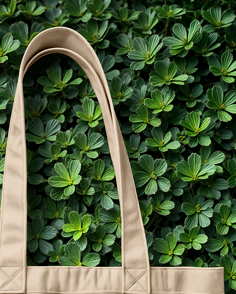 Tote Bag on a Green Leafy Background Mockup