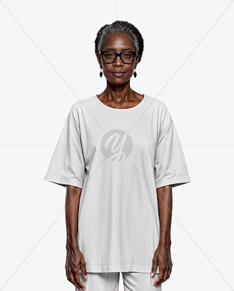 Elderly Black Woman Wearing Oversize T-Shirt & Sweatpants Mockup