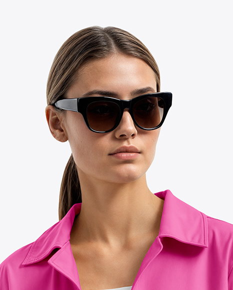 Young Woman in Sunglasses Wearing Jacket and Crop Top Mockup