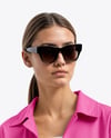 Young Woman in Sunglasses Wearing Jacket and Crop Top Mockup