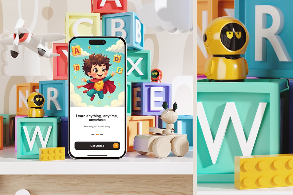 Phone Screen with Kids App Mockup