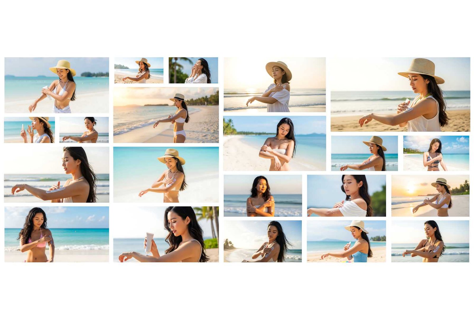 Asian Model Applying Sunscreen Stock Photos for Skincare and Beauty Brands