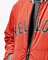 Baseball Player Wearing a Bomber Jacket and Cap Mockup