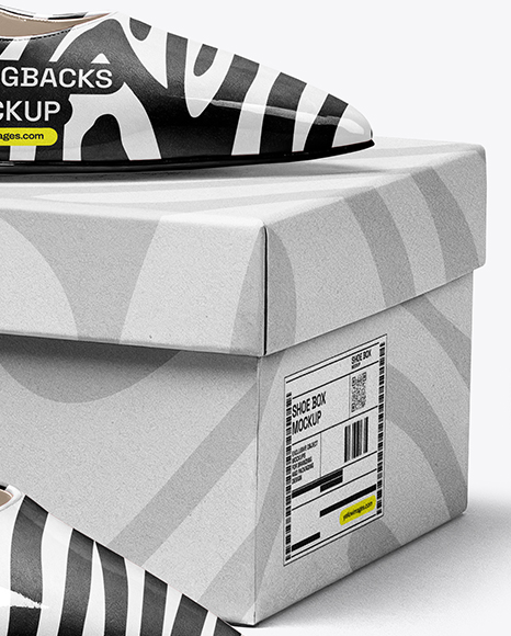 Pair of Glossy Slingbacks on Shoe Box Mockup