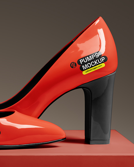 Block Heel Pumps with Shoe Box Mockup