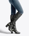 Pair of High-Knee Boots on Women's Legs with Jeans Mockup