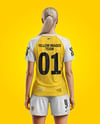 Woman Wearing Raglan Soccer Jersey and Shorts Mockup