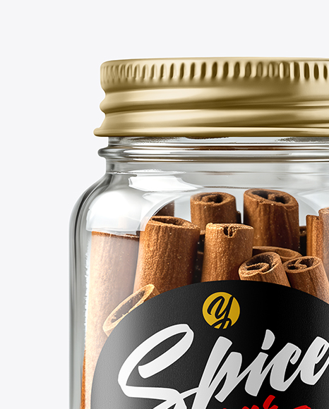 Glass Jar with Cinnamon Sticks Mockup