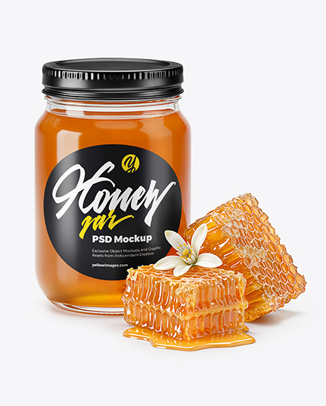 Glass Jar with Orange Blossom Honey Mockup