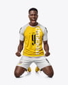 Afro-American Man Wearing Raglan Soccer Jersey and Shorts Mockup