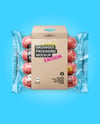 Clear Plastic Flow-Pack with Sausages in Kraft Paper Holder Mockup