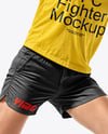 Female UFC Fighter Wearing T-Shirt & Shorts Mockup