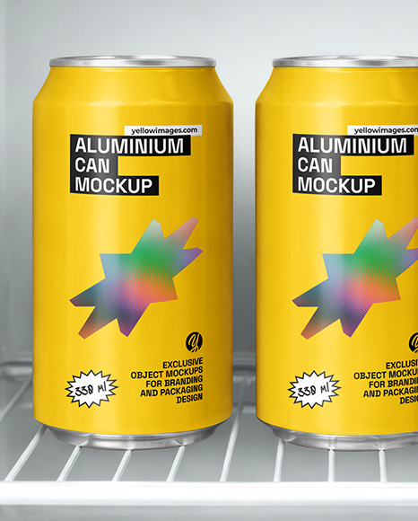 Aluminium Cans in Fridge Mockup