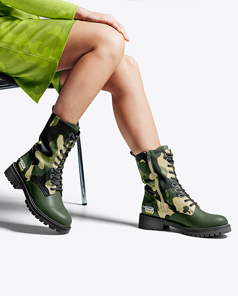 Combat Boots on Women's Legs with Dress Mockup - Apparel mockups