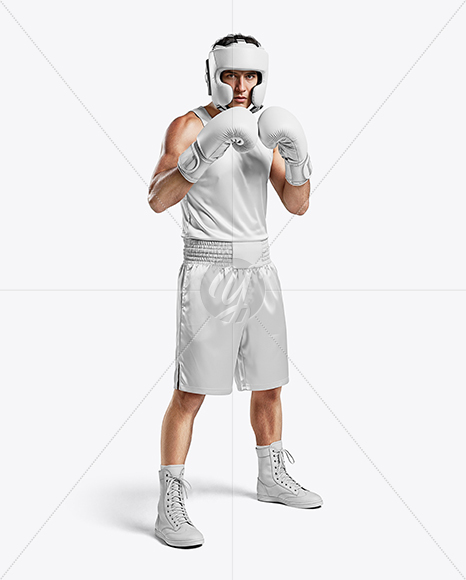 Man Wearing Boxing Kit with Jersey and Shorts Mockup