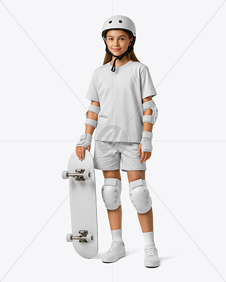 Girl in Protective Gear with Skateboard Mockup