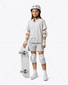 Girl in Protective Gear with Skateboard Mockup