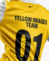 Woman Wearing Soccer Jersey and Shorts Mockup