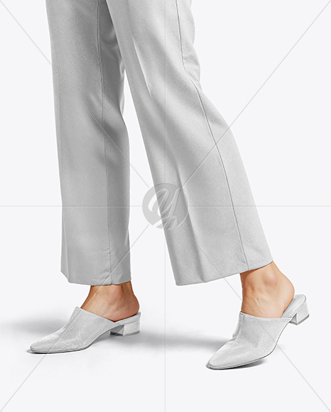 Pair of Suede Mules on Woman's Legs Mockup