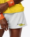 Afro-American Woman Wearing Tennis Polo Shirt and Shorts Mockup
