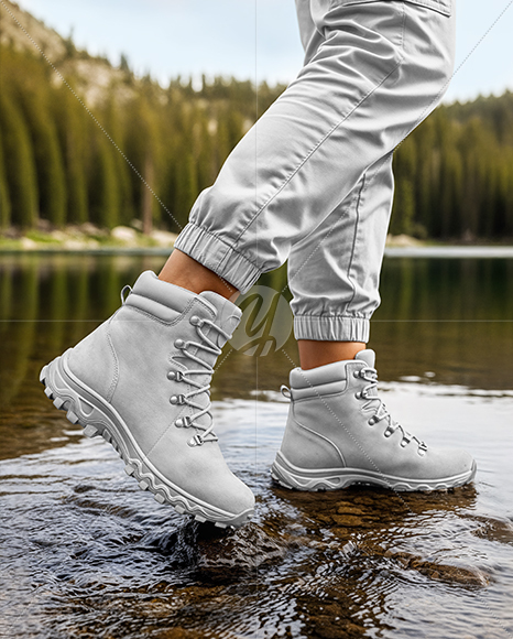 Hiking Boots on Woman's Legs Mockup