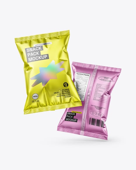 Matte Metallic Snack Bags Mockup