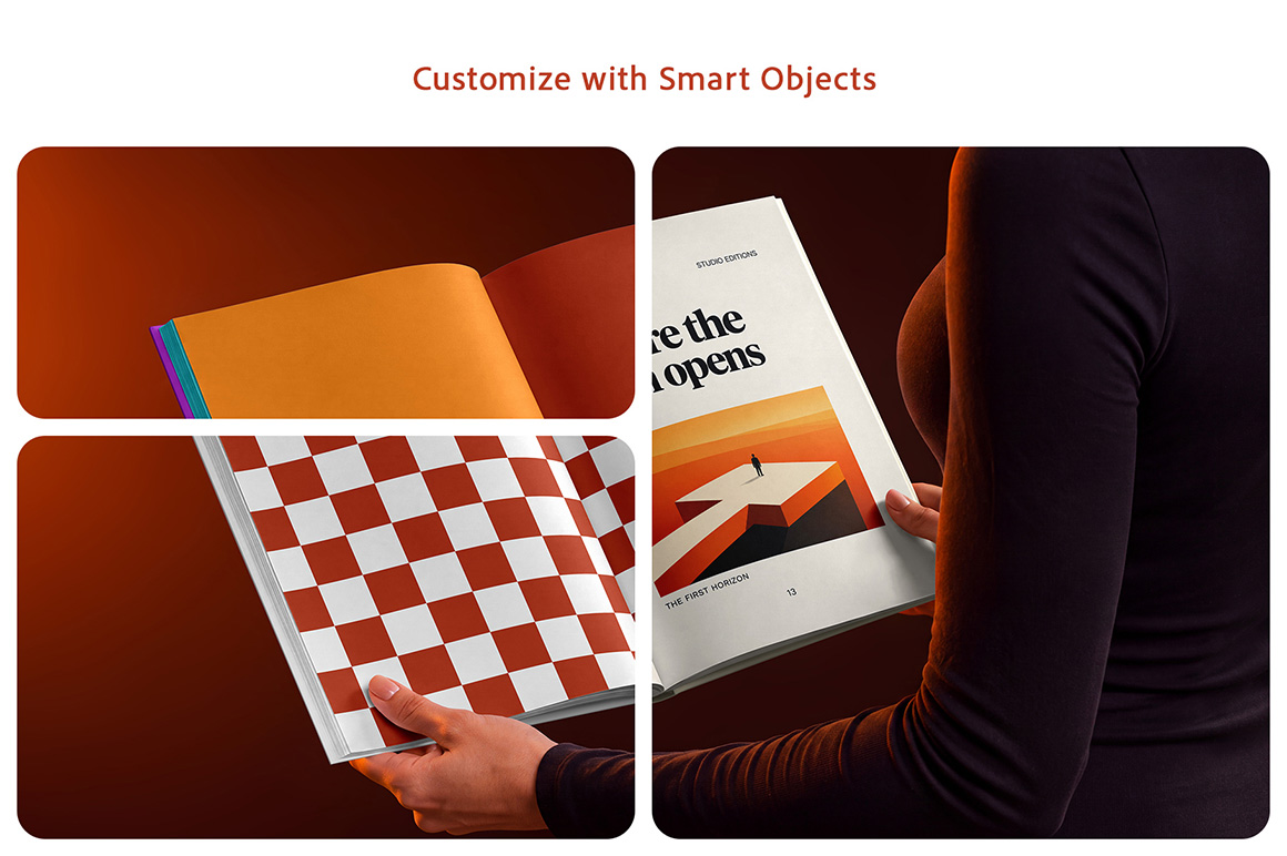 Woman Holding A4 Hardcover Book Mockup Set