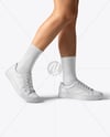 Woman Wearing Sneakers and Socks Mockup