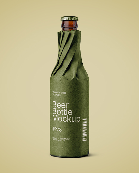 Beer Bottle in Paper Wrap Mockup