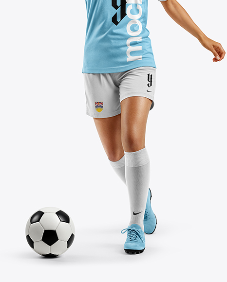 Female Soccer Player Wearing Jersey and Shorts Mockup
