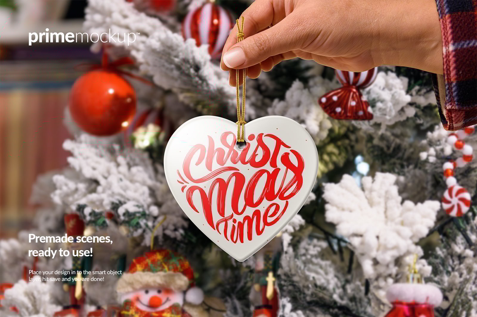 Hand Holding Christmas Ceramic Ornaments Mockup Scene