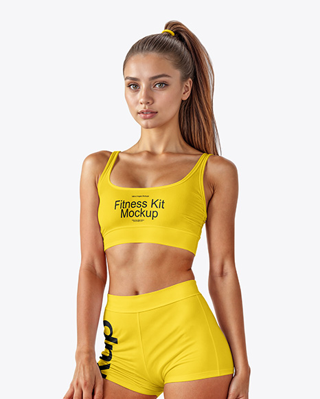 Woman Wearing Sports Bra and Shorts Mockup - Pin+On+Bra