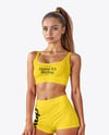 Woman Wearing Sports Bra and Shorts Mockup