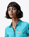 Young Woman Wearing Polo Shirt and Jeans Mockup