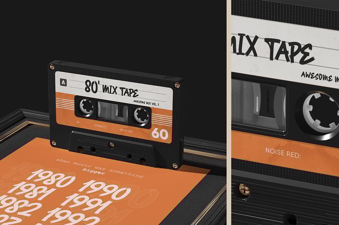 Retro Audio Cassette in a Frame Mockup