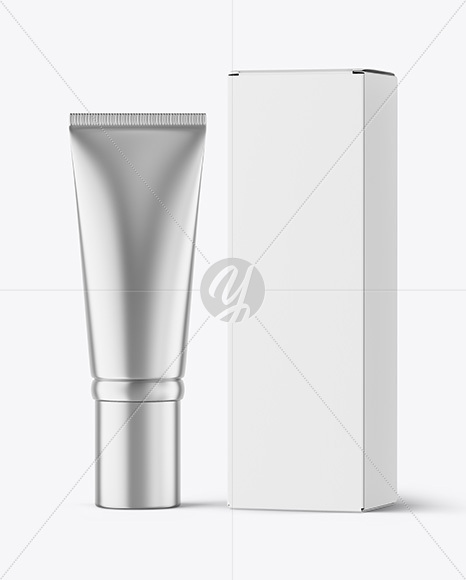 Metallic Cosmetic Tube with Box Mockup