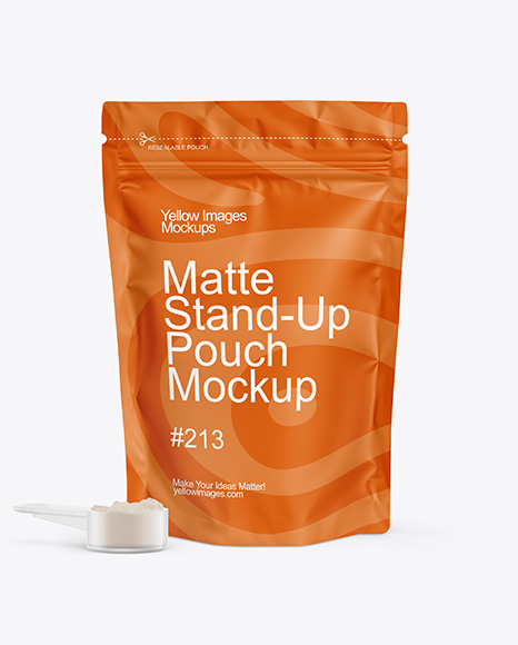 Matte Plastic Stand-up Pouch with Powder Scoop Mockup