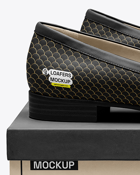 Pair of Women's Leather Loafers on Shoe Box Mockup