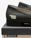 Pair of Women's Leather Loafers on Shoe Box Mockup