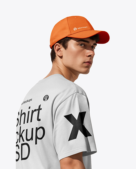 Young Man Wearing T-Shirt and Cargo Pants Holding Skateboard Mockup