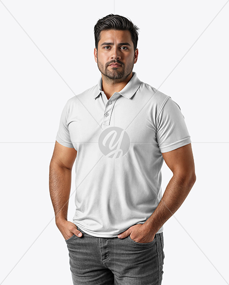 Plus Size Male Model Wearing Polo Shirt and Jeans Mockup
