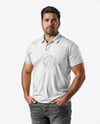 Plus Size Male Model Wearing Polo Shirt and Jeans Mockup