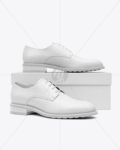 Pair of Women's Derby Shoes with Shoe Box Mockup