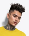 Young Man with Tattoo Wearing T-shirt and Ripped Jeans Mockup