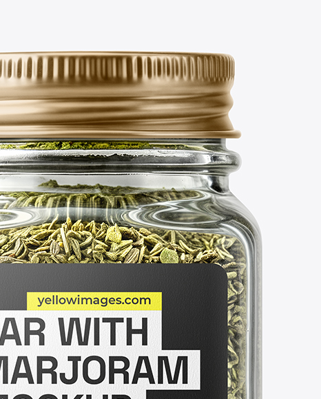 Square Glass Jar with Marjoram Spice Mockup