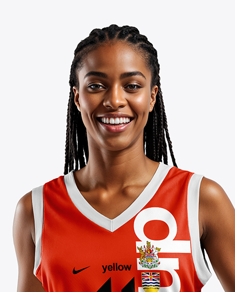 Woman Wearing Full Basketball Uniform and Holding Ball Mockup