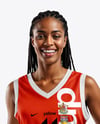 Woman Wearing Full Basketball Uniform and Holding Ball Mockup