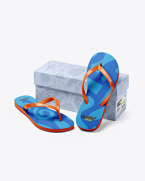 Flip Flops With Box Mockup