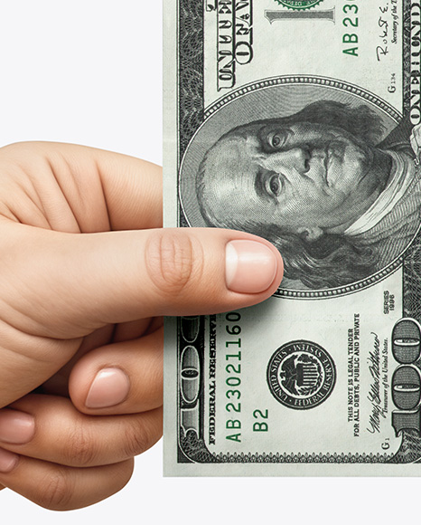 One Banknote in a Hand Mockup