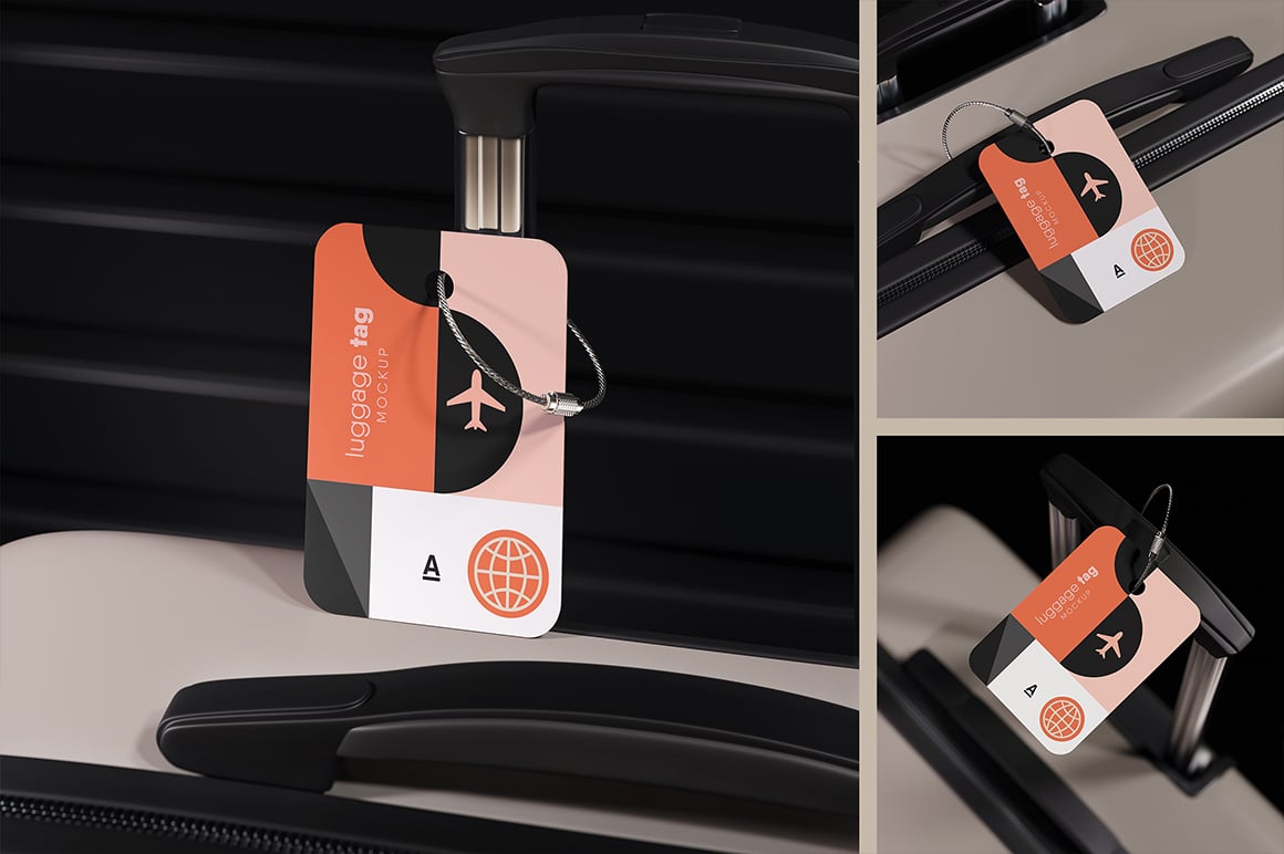Luggage Tag Attached to the Suitcase with Cable Loop Mockup